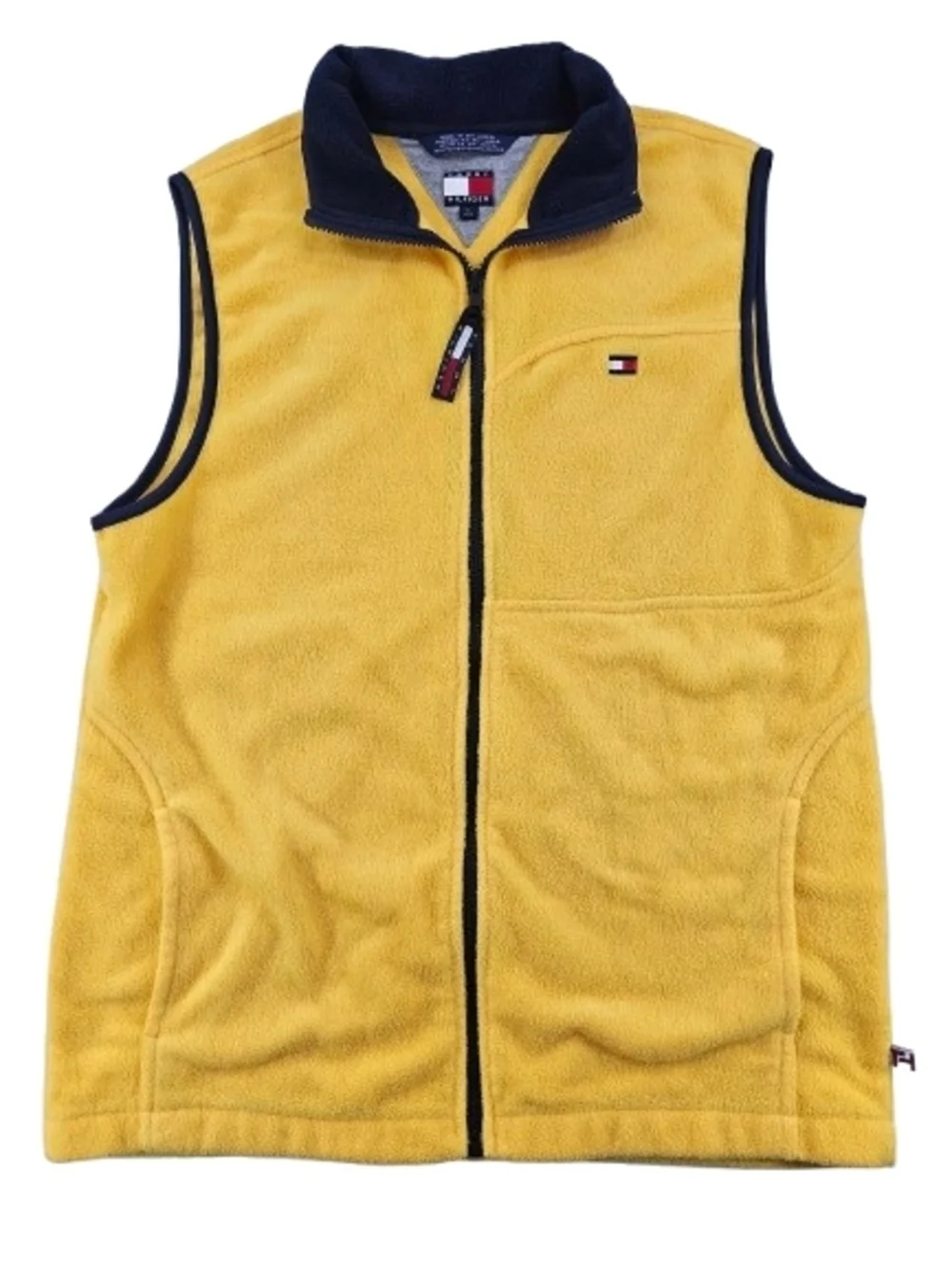 Vintage 90s Tommy‎ Hilfiger Full Zip Fleece Vest Men's L Yellow Red White Blue